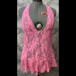 Victoria’s Secret Neon Pink Lace Halter Babydoll